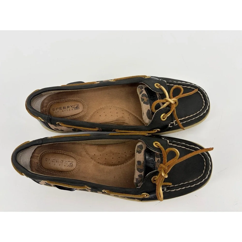 Sperry Top Sider Angelfish Shimmer Black/Gold Boat Shoes, Women's Size 7.5